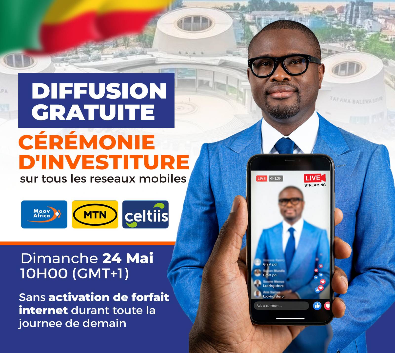 Investiture présidentielle au Bénin : l&rsquo;événement historique diffusé gratuitement sur mobile