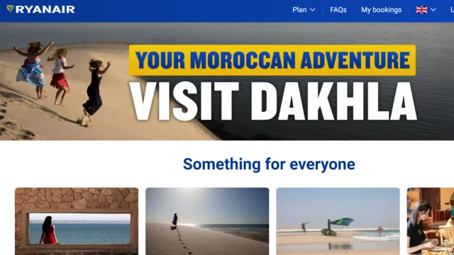 Capture d’écran d’une campagne e-mail de Ryanair promouvant des vols vers le Sahara occidental
