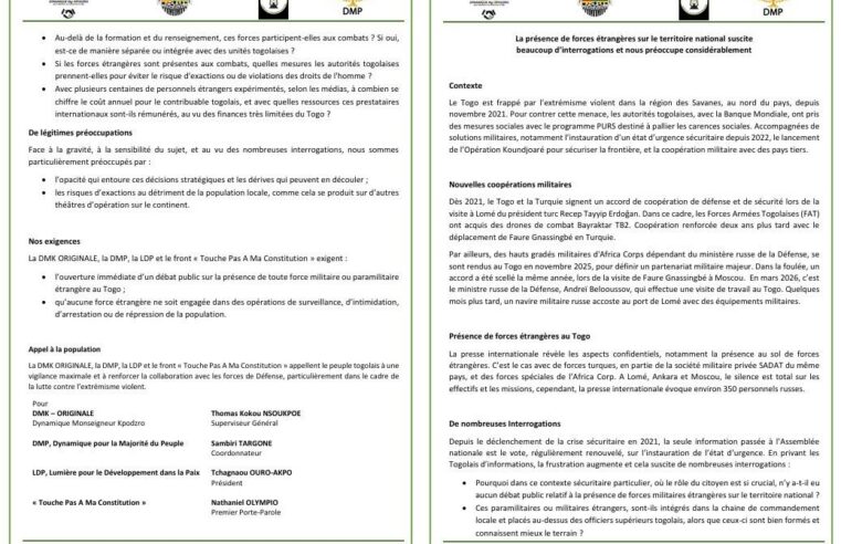 Présence militaire étrangère au Togo : entre secret et suspicions