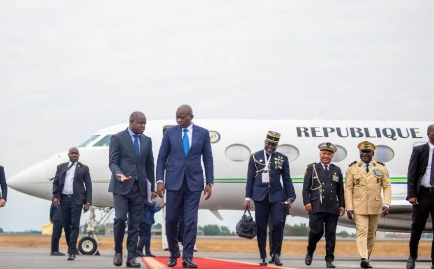 Le président gabonais Brice Clotaire Oligui Nguema lors de son retour à Libreville