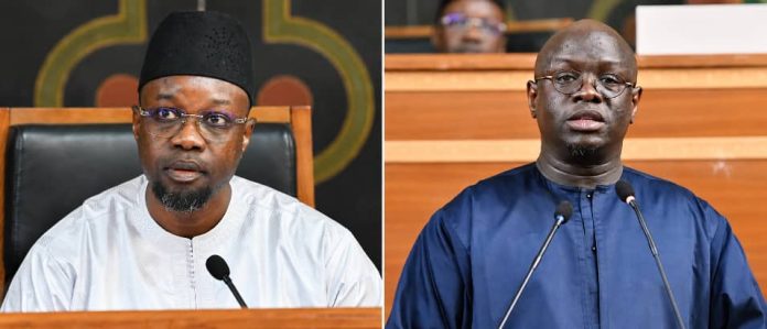 Ousmane Sonko et Cheikh Diba Ousmane Sonko et Cheikh Diba en réunion